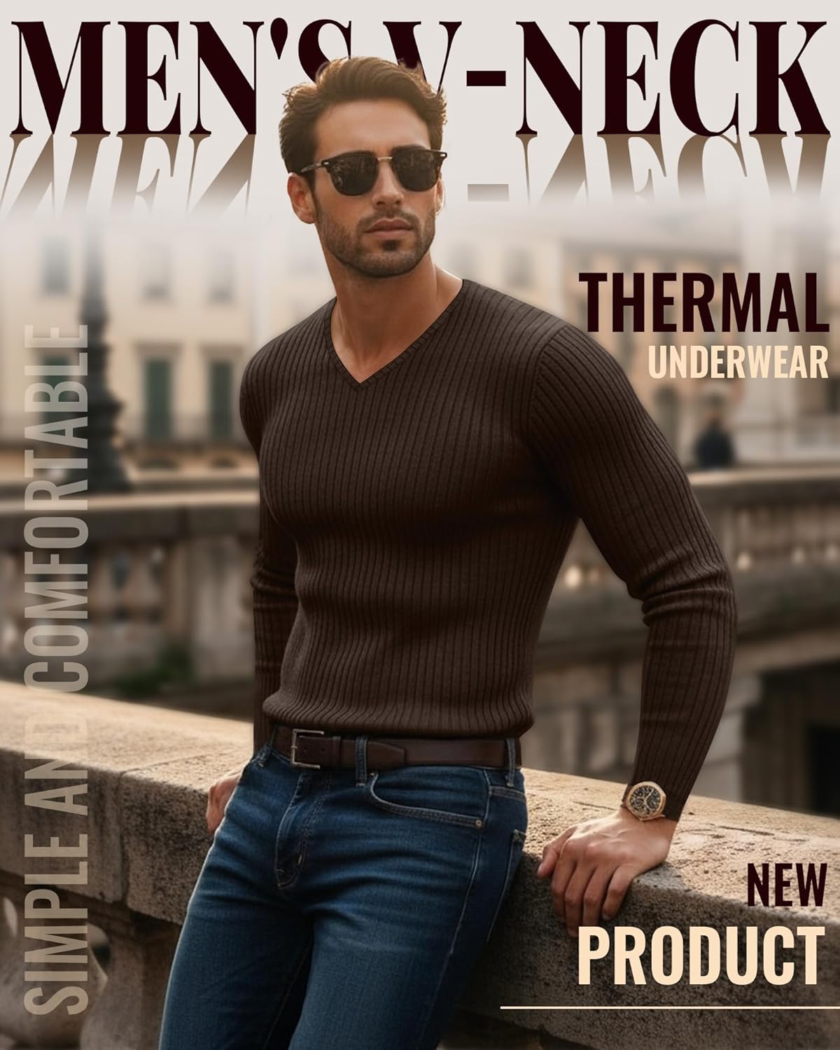 Neer 4 Pack Men's Thermal Cotton Long Sleeve Shirts Ribbed V Neck Tops Fall Winter Stretchy Slim Undershirt Base Layer - Image 2