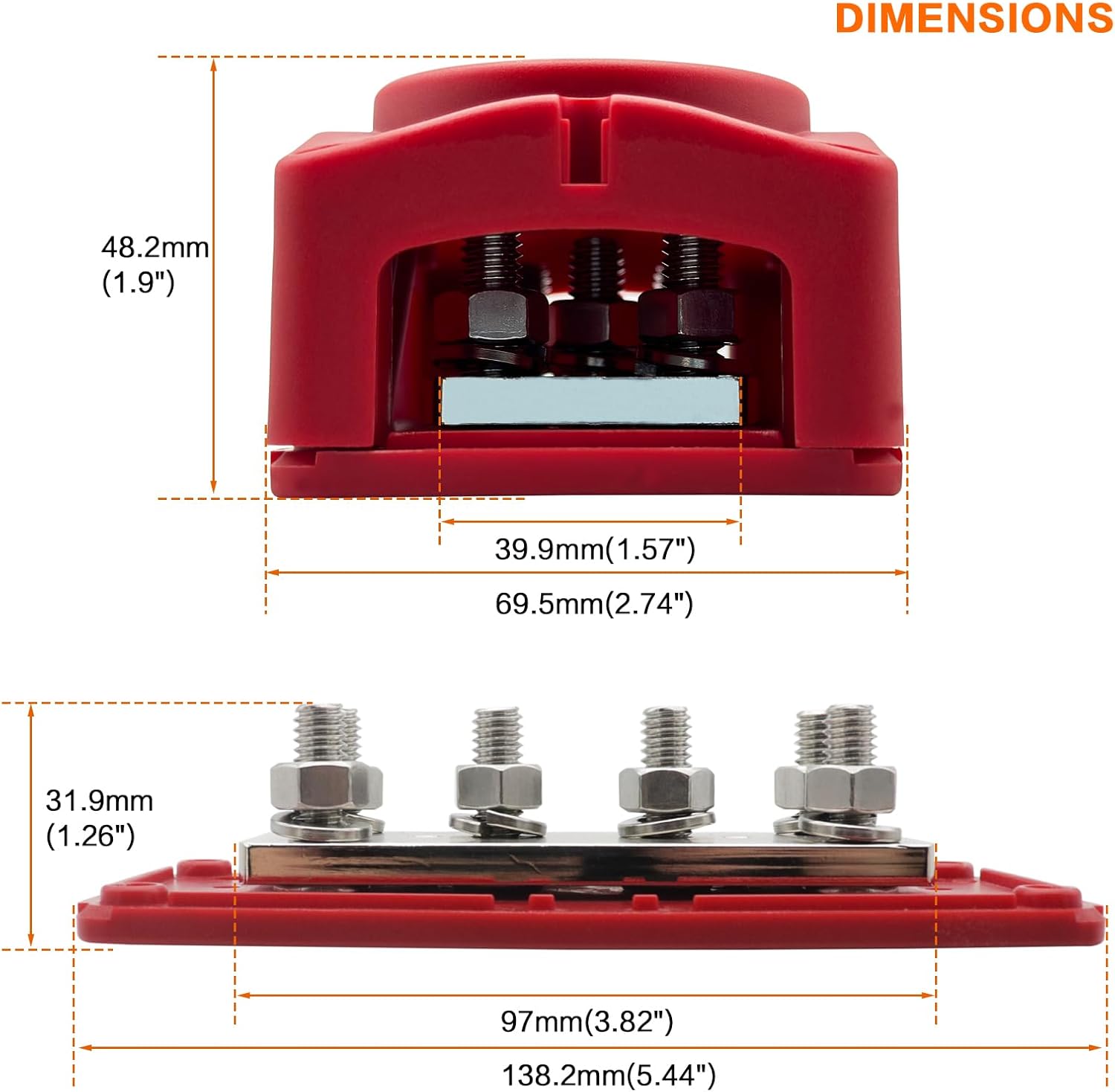 450A 12-48v Busbar Box 6xM8(5/16in) Studs Nickel-Plated Copper Power Distribution Block Battery Junction Block Buss Bar with Accessory kit for Solar Systems RV Electrical Box