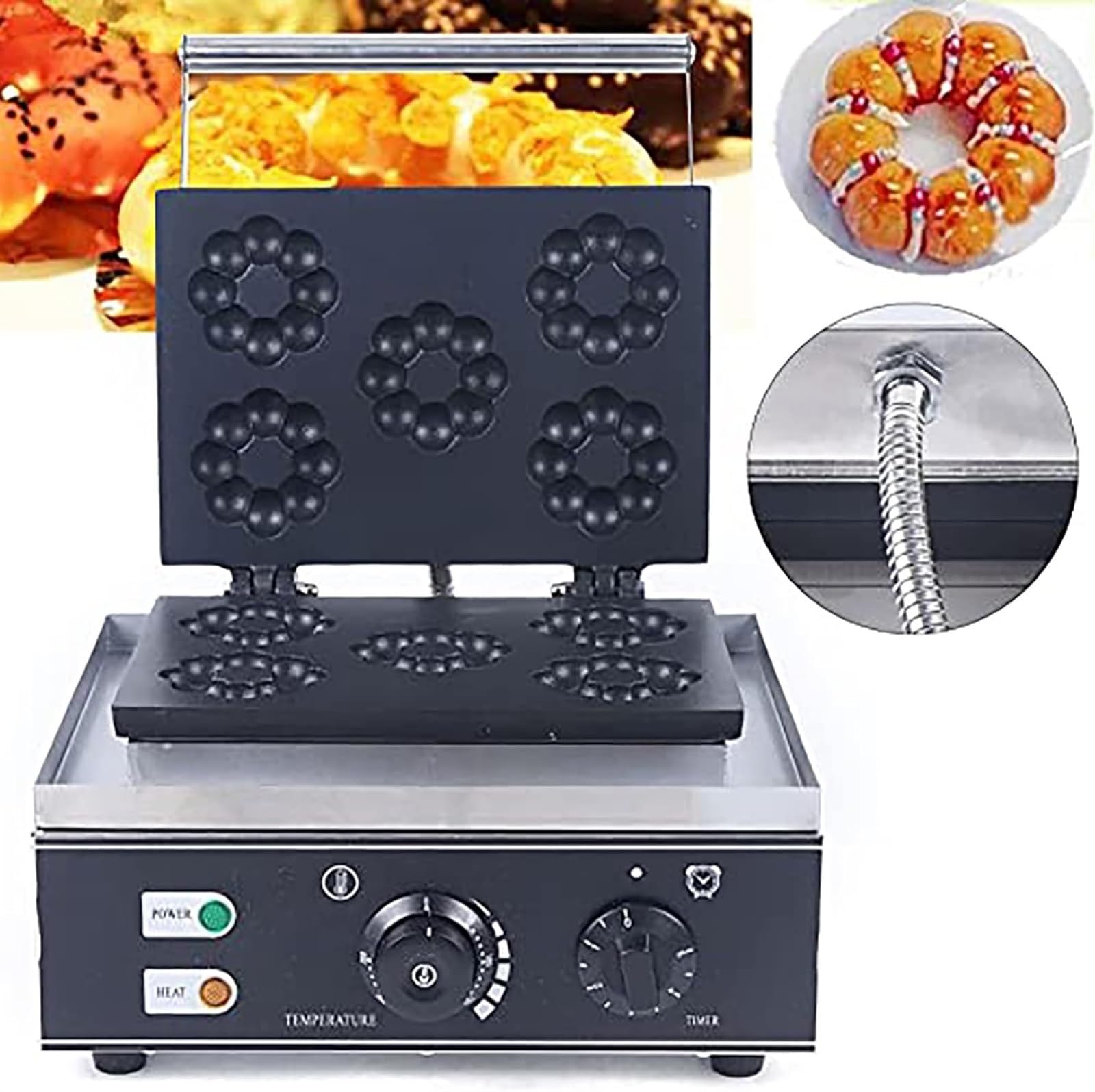 Macchina per Waffle Antiaderente, Fiore di Prugna, 5 Fori, Doppia Faccia, 1500 W, Piastra elettrica per Waffle, Ideale per preparare Colazione, Pranzo e spuntini.,