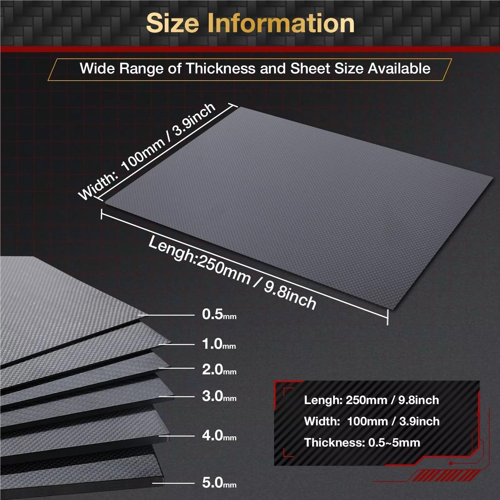 płyty z włókna węglowego, Arkusze z włókna węglowego 200x250mm Grubość 0,5-5mm Materiał modelu 3K Płyta panelowa(3mm Plain Glossy)