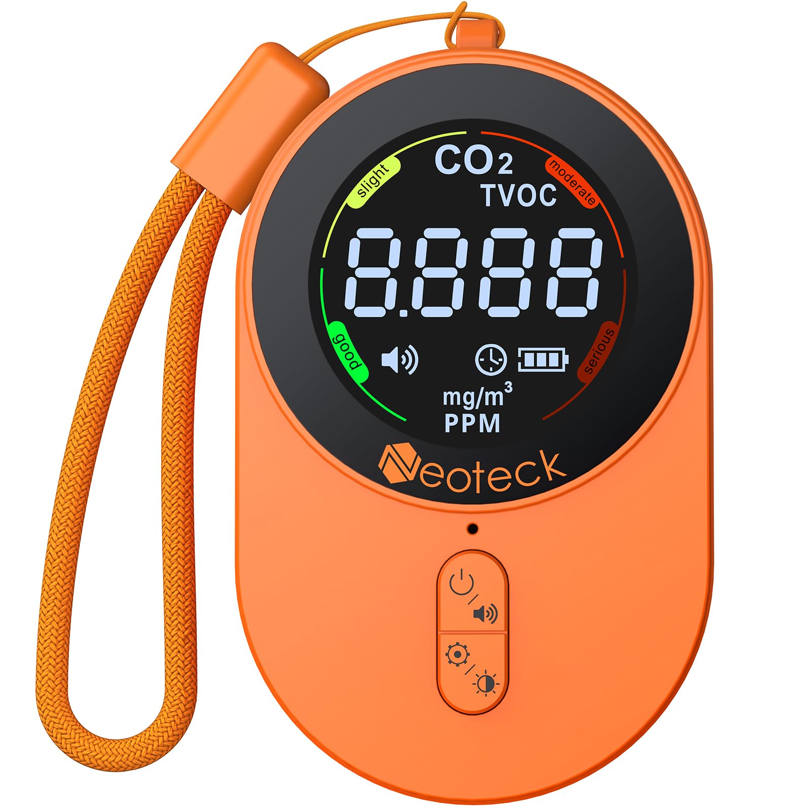 Neoteck Mini Détecteur de CO2 TVOC Portable Rechargeable 1s Rafraîchissement Moniteur de Qualité de l'Air Dioxyde de Carbone Alarme Sonore 700mAh Batterie pour Camping Aventure Maison Hôtel Voiture