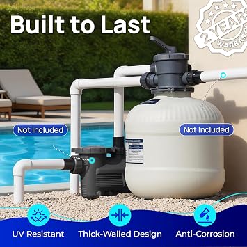 Aquastrong 22in Pool Sand Filter Tank with 6-Way Valve | Pool Filters for Inground Pools Up to 34,000 Gallons, Includes PVC Adapters