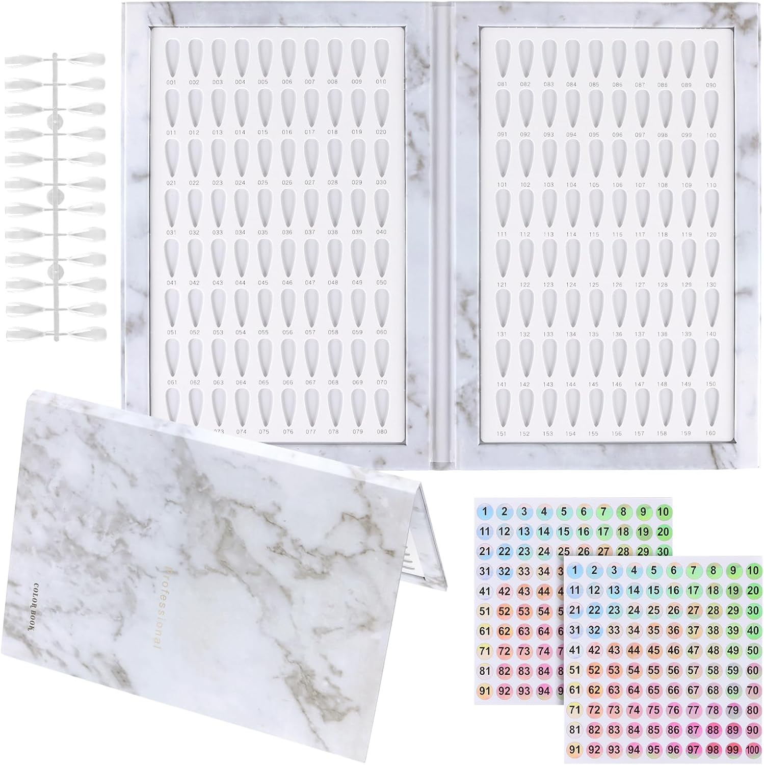JAPCHET 2 Pack 160 Nail Colors Display Books, with 320 Transparent Replacement Flase Tips and Number Labels, Nail Polish Swatch Book Nails Art Display Book Nails Practice Card Design Board