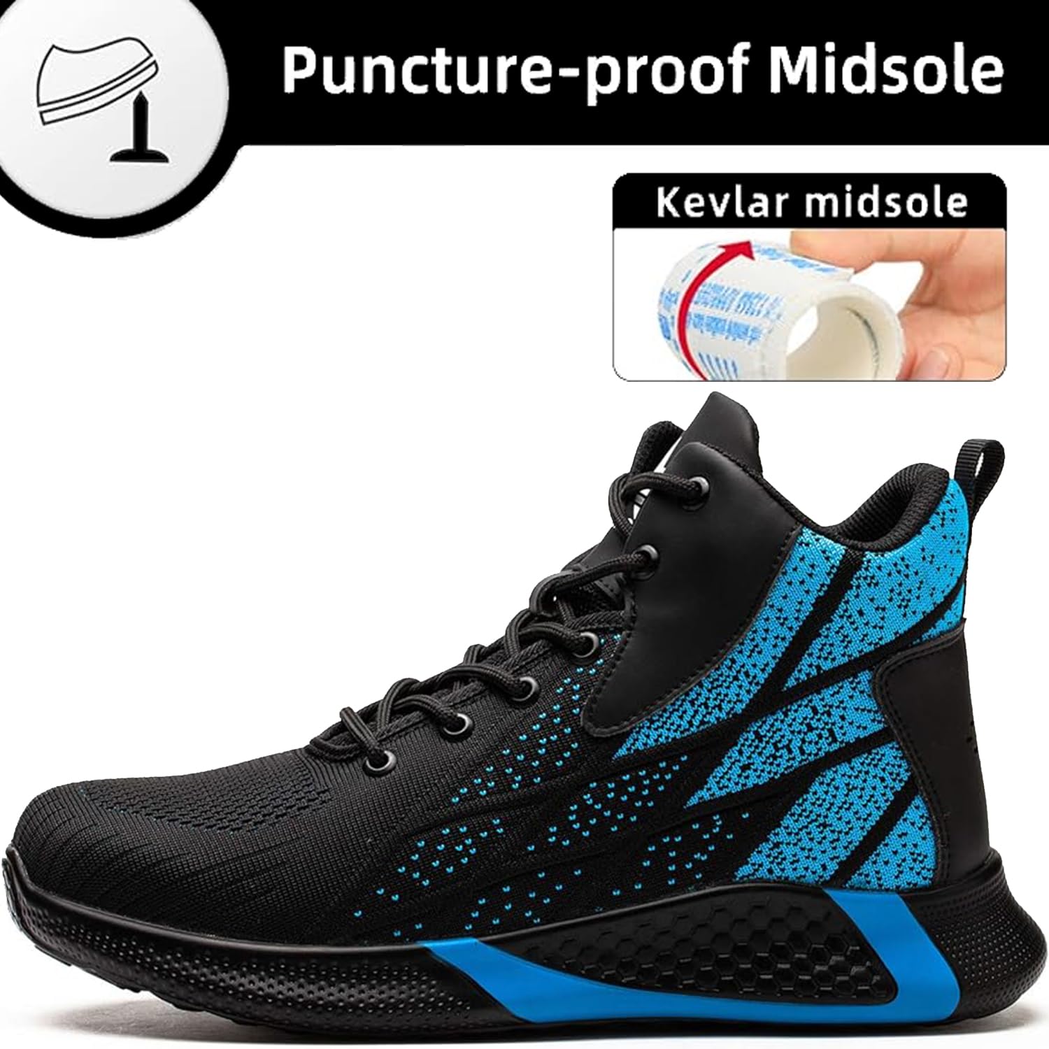 Buty Robocze Męskie Damskie Lekkie Wysoka Cholewka Obuwie Ochronne Antypoślizgo Weoddychające Buty Budowlane Komfortowy 8081/Niebieski 39