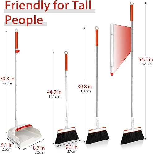 Miniatura 10 de JEHONN Juego combinado de escoba con recogedor, mango largo, ligero, giratorio de 180 grados, cepillo de barrido para interiores, bandeja de polvo