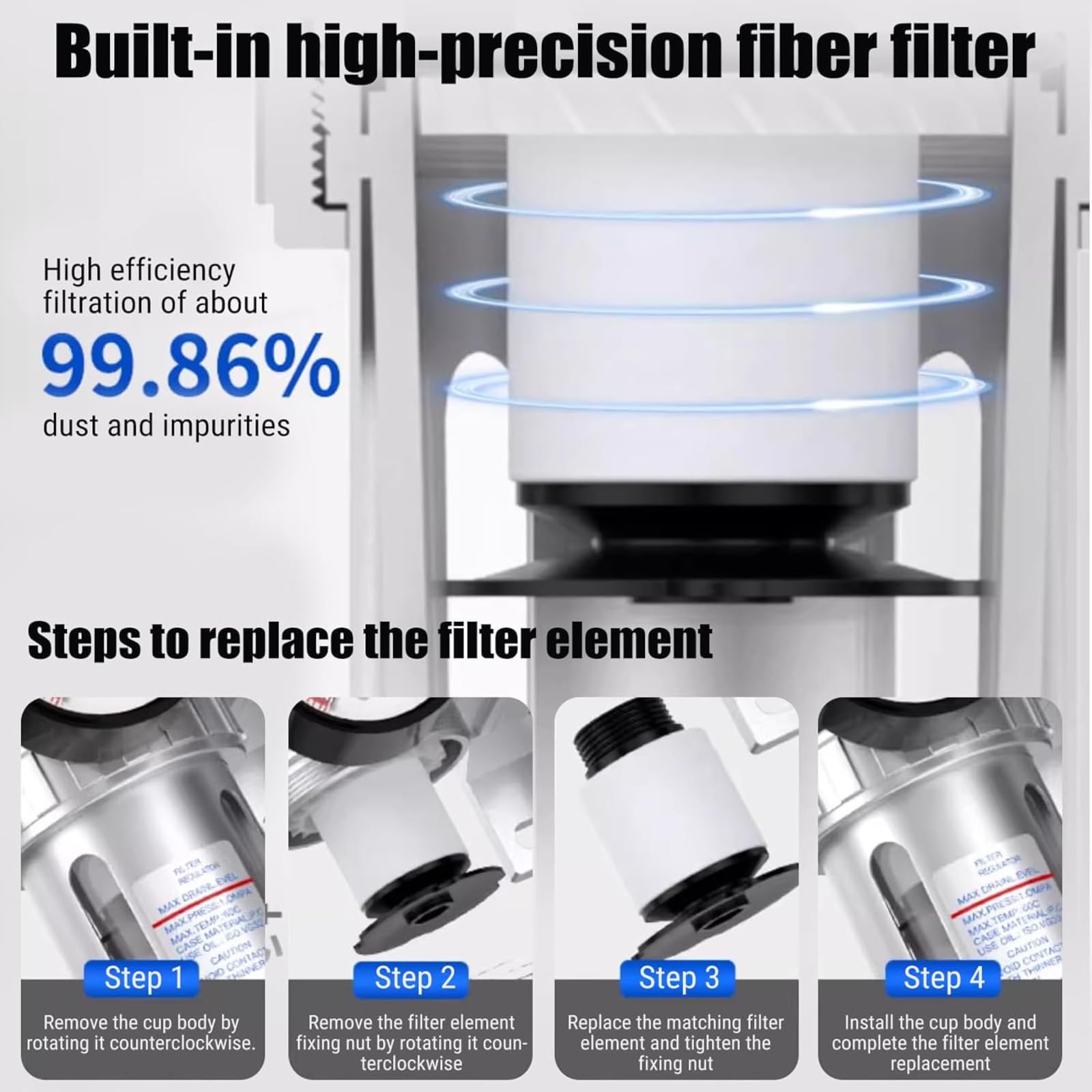1/2" BSP Regulador de filtro de aire comprimido, Compresor de aire Regulador con filtro y separador de agua con conexión de montaje para compresor y herramientas de aire