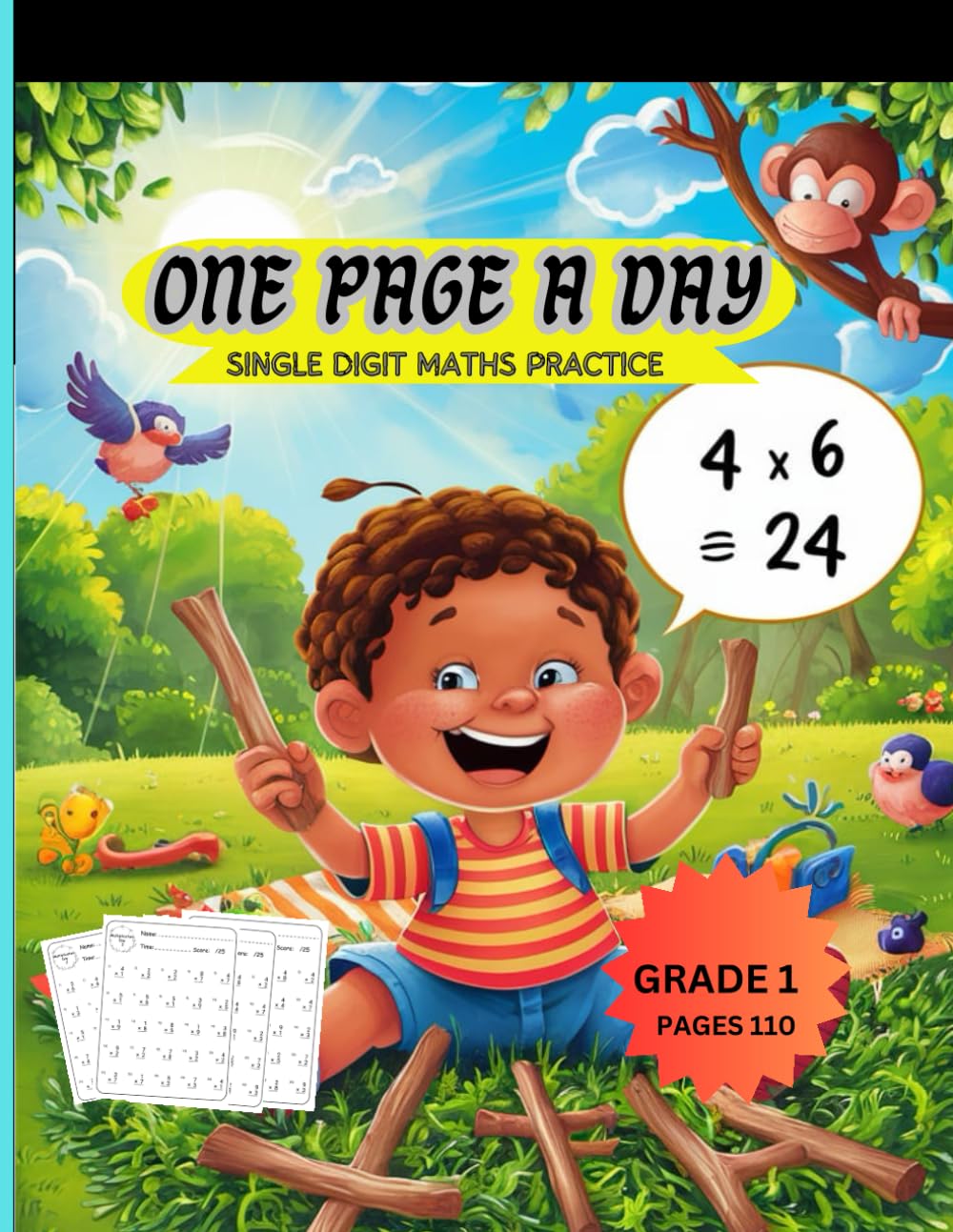 one page a day practice single digit maths practice: Multiplication Math Problems Workbook Math Revision Practice Workbook for Grade 1 Students