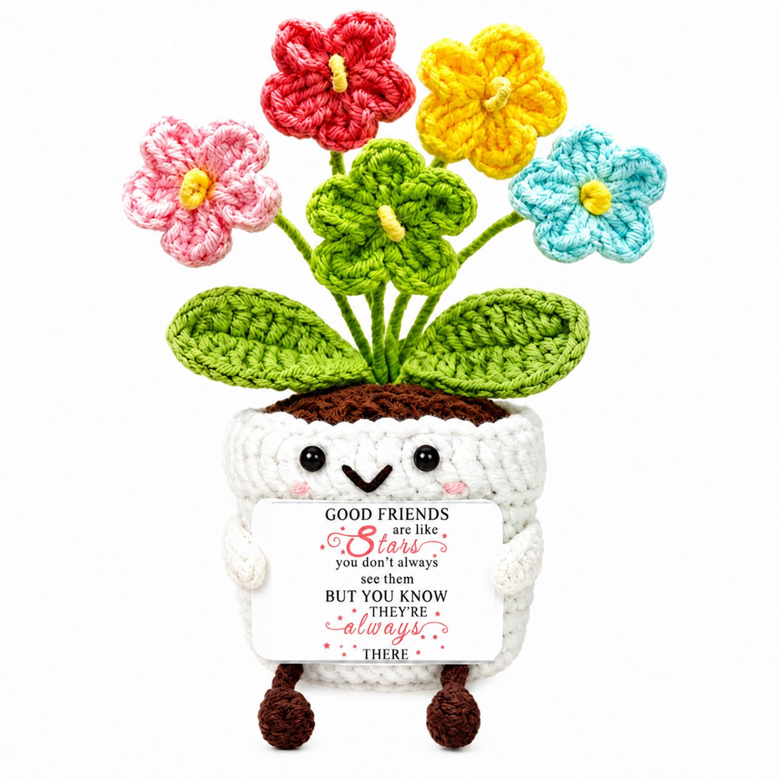 Aurelx Friendship Gifts for Women, Handmade Forget Me Not Crochet Flowers with Card, Friend Gifts for Women Men Best Friends Colleaguses, Yarn & Cotton Emotional Support Plant Crochet Gift