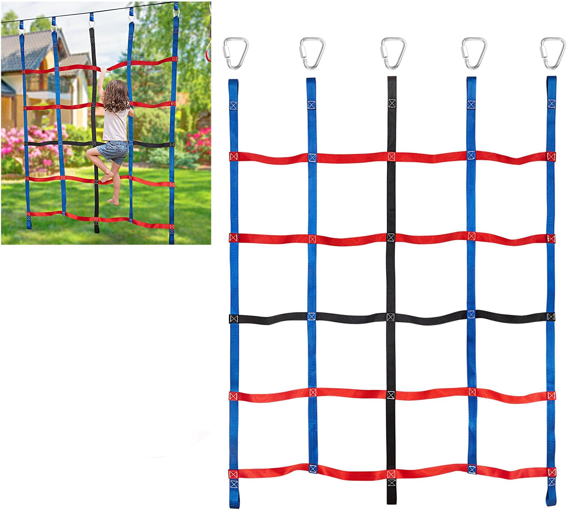 Climbing Cargo Net for Kids Ninja Net Climbing Swingset Polyester Rope Ladder for Jungle Gyms Playground Ribbon Net Obstacle Course Training Climbing Net for Outdoor Treehouse