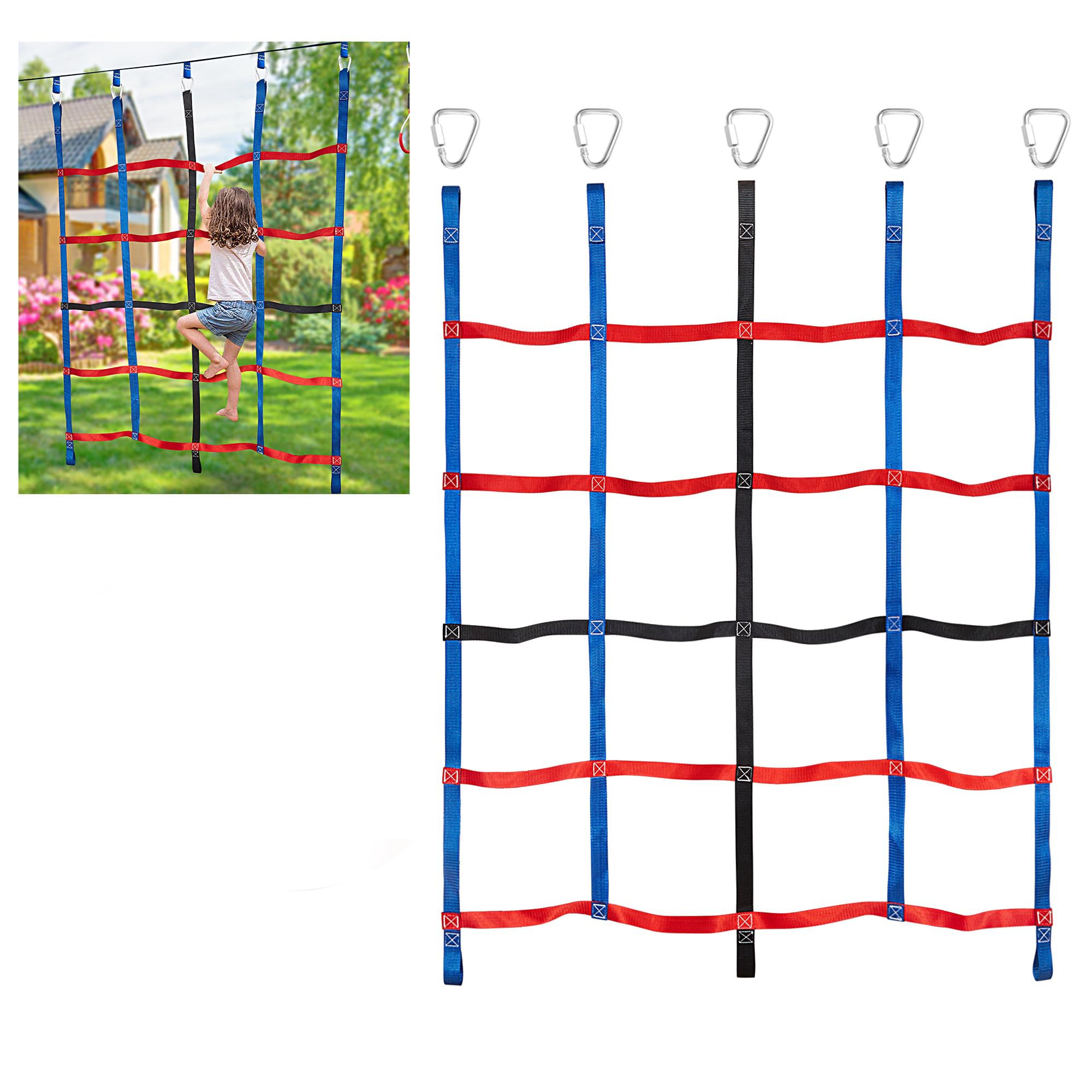 Climbing Cargo Net for Kids Ninja Net Climbing Swingset Polyester Rope Ladder for Jungle Gyms Playground Ribbon Net Obstacle Course Training Climbing Net for Outdoor Treehouse