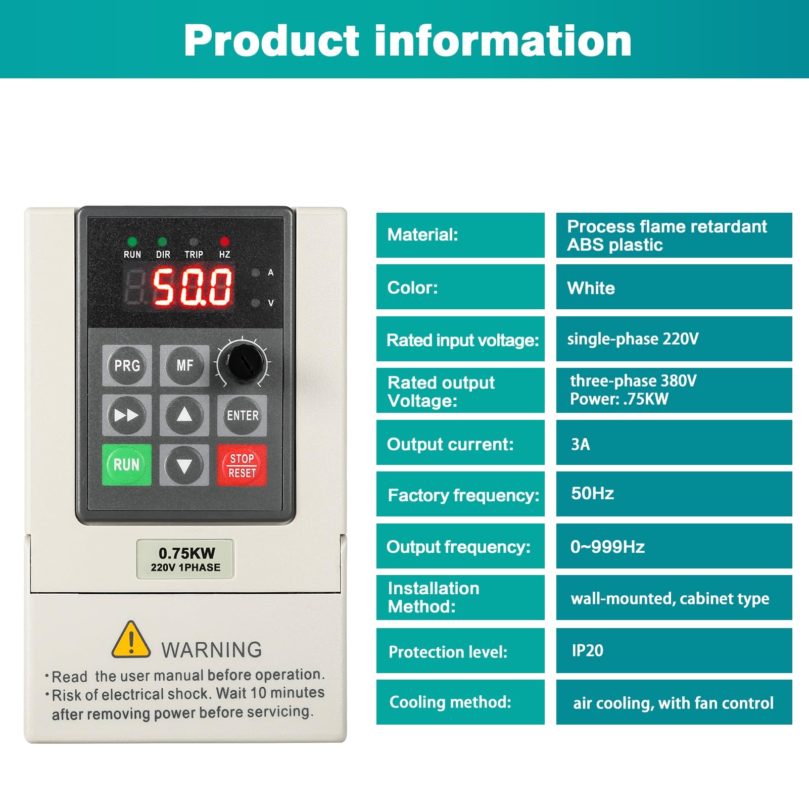 Frequenzumrichter 0.75KW Variateur de Fréquence Einphasiger 220V-Eingang Dreiphasiger 380V-Ausgang CNC-Frequenzumrichter VFD Antriebsumrichter für Ventilatoren, Wasserpumpen