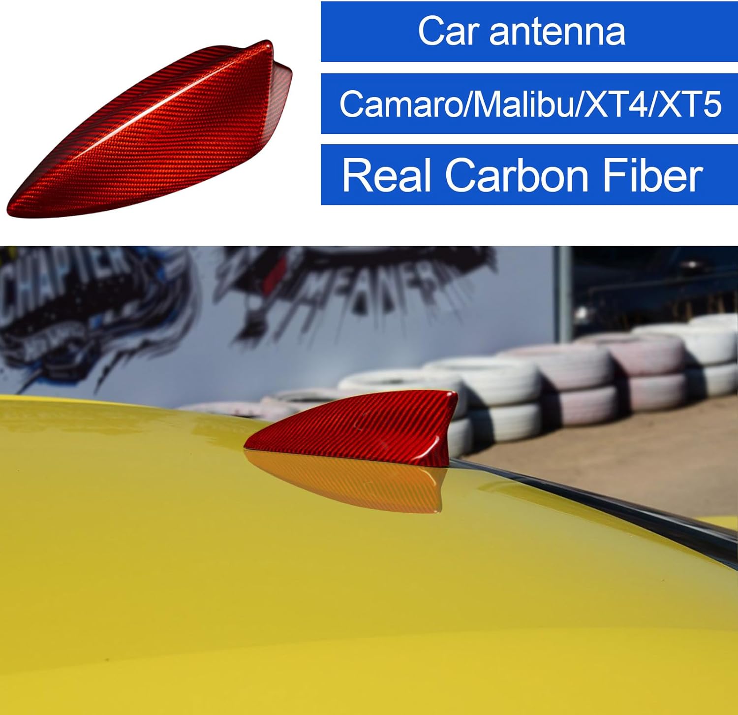 Compatible with Chevrolet/Chevy Shark Fin Antenna Cover,Car Toppers Roof Aerials Base Trim,Real Carbon Fiber for Camaro 2016-2023/Malibu 2019-2022/Cadillac XT4/XT5 Interior Accessories,Red