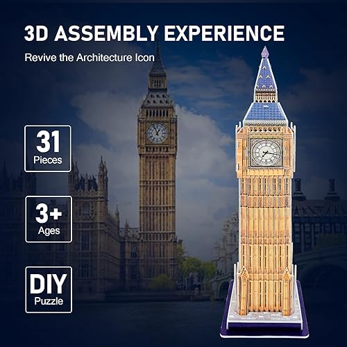 Miniatura 2 de Boersma Rompecabezas 3D para adultos, kit de modelo de construcción Big Ben, modelos de construcción educativos de ciencia para adultos para