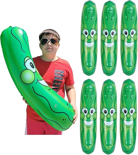 Miniatura 10 de Cabeza de pepinillo sonriente inflable gigante gigante de 36 pulgadas (3 pies). Vinilo inflable de cara inflable para playa, piscina, flotador de