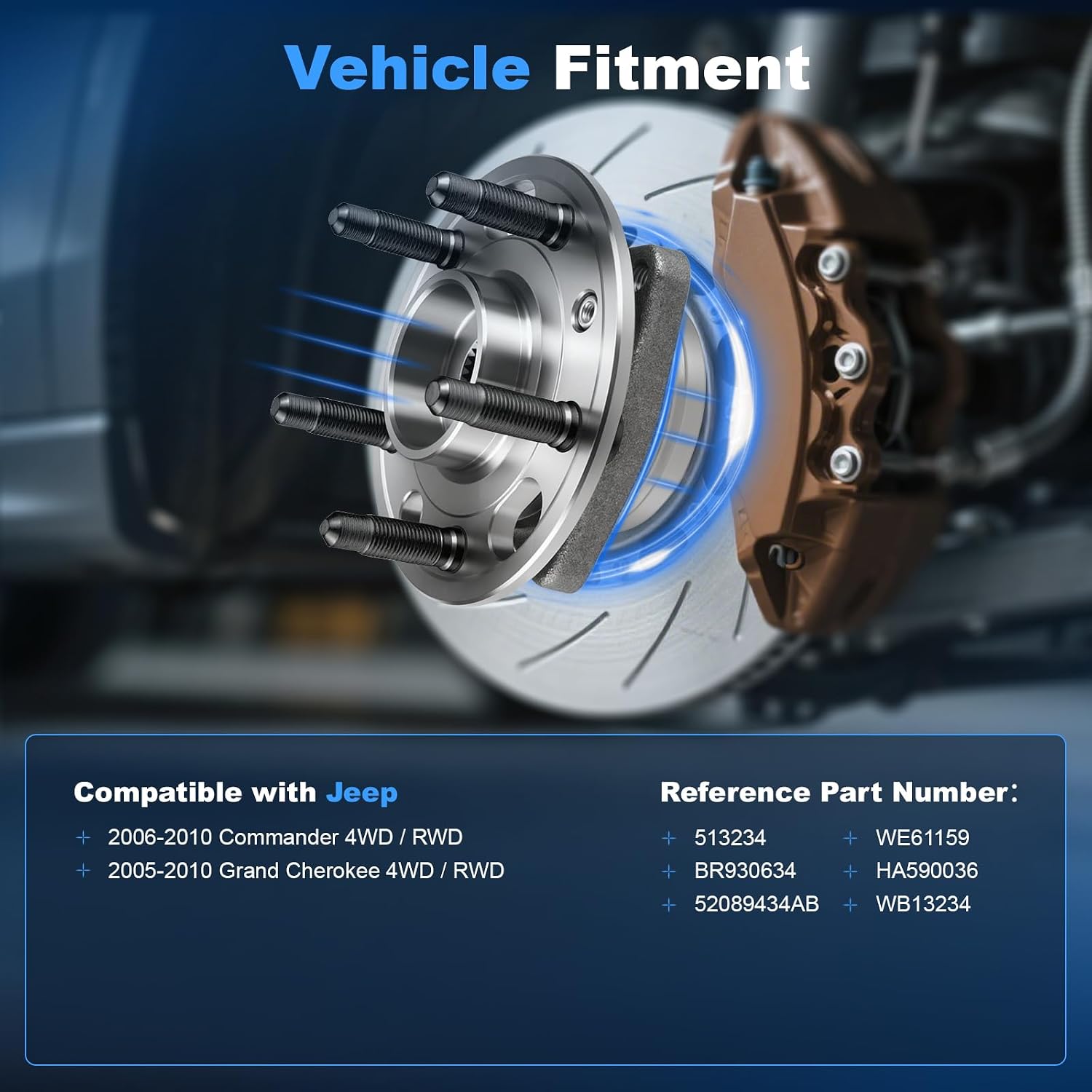 Front Left & Right Wheel Bearing and Hub Assembly for Jeep Commander 2006 2007 2008 2009 2010 & Grand Cherokee 2005-2010 4WD RWD Replace# 513234 Passenger & Driver