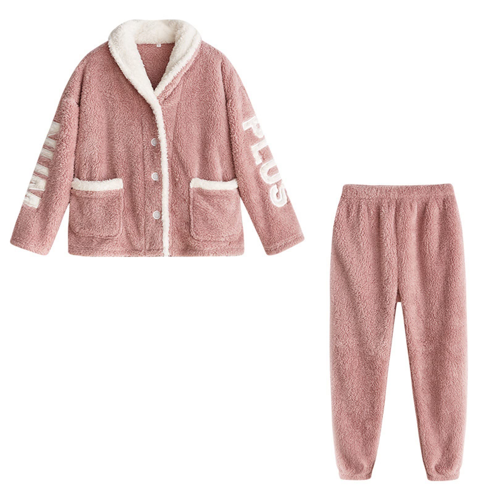 Conjunto de pijama de algodón mullido con botones para mujer, estilo casual, cálido, de algodón, suave, acogedor, ropa de dormir para invierno, otoño, ropa de descanso, suave y cómoda