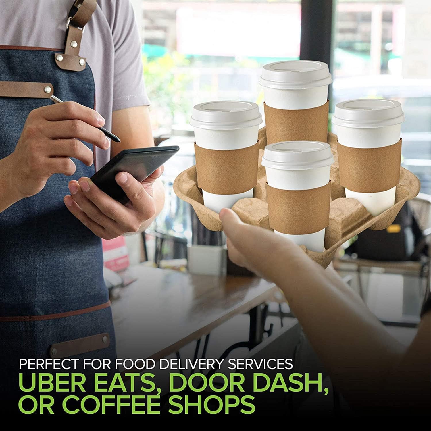 4 Cup Disposable Coffee Tray (25 Count) - Durable Drink Carrier for Hot or Cold Drinks, to Go Coffee Cup Holder for Food Delivery