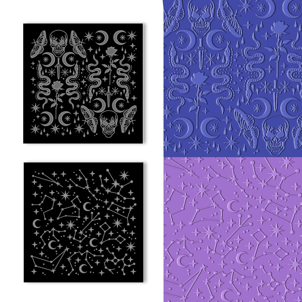 BENECREAT 2PCS Acrylic Clay Textured Mats, 12 Constellations & Skeleton Square Clay Texture Plate Sheets for DIY Crafts & Jewelry Making, 10x10cm