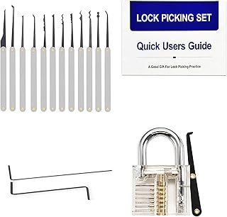 EFGTEK Lock Pick Set,16 PCS Lock Picking Set kit Tools with 1 Clear Practice Training Locks and User Guide for Beginner an...