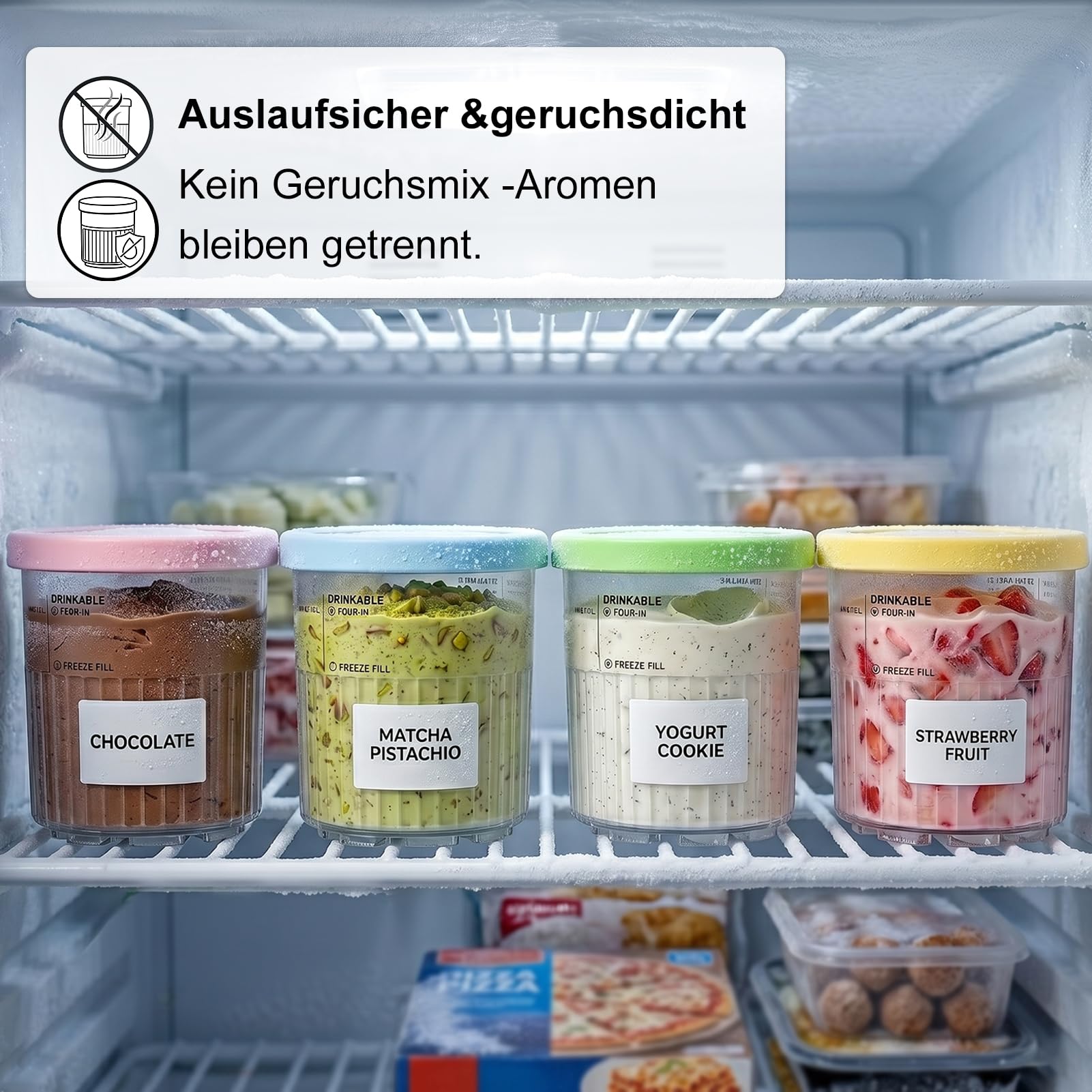 Set mit 4 Eiswürfelformen, für NC501 & NC500, 710 ml, mit auslaufsicheren Deckeln, BPA-frei und spülmaschinenfest, Zubehör für Eismaschine