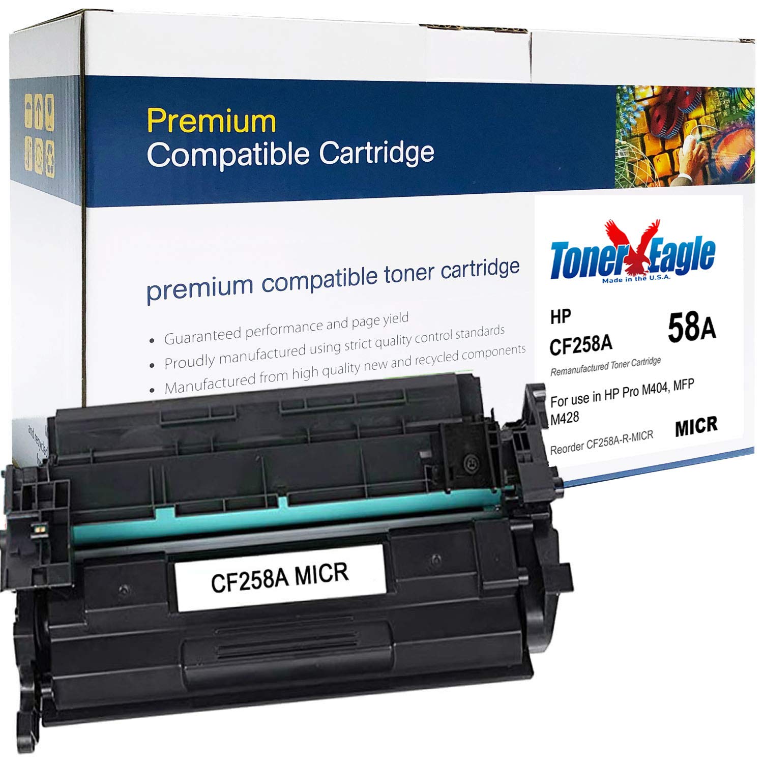 Toner Eagle MICR Re-Manufactured Toner Cartridge Compatible with HP CF258A 58A for use in HP M404 M428 M304 M305 M405 (3,000 Pages)