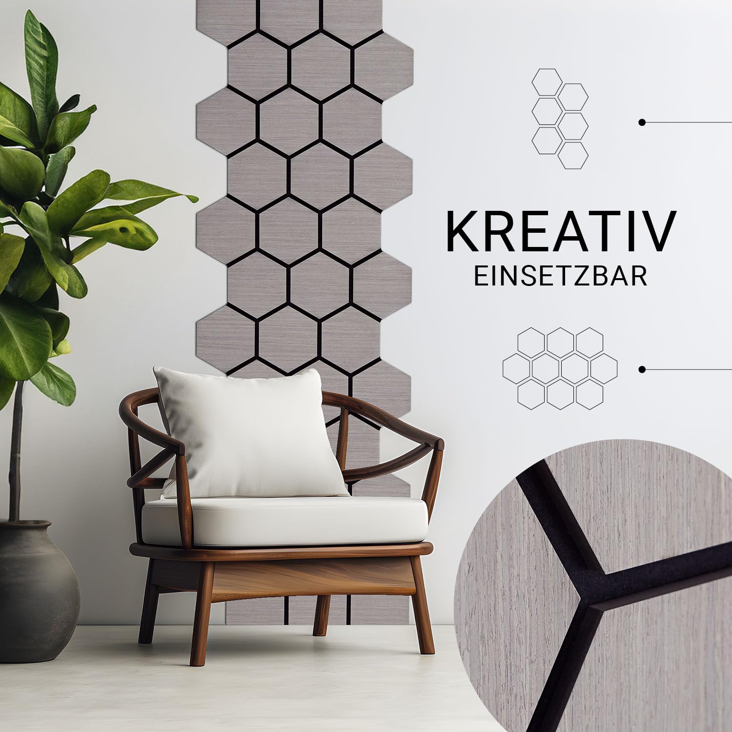 Homestyle4u 4er Set Akustikpaneele Hexagon 76x62 cm Schallschutz Grau | Deko Akustikplatten aus Filz für Wand & Decke, 3D Schalldämmung zur Raumakustik-Optimierung, zuschneidbare Wandpaneele