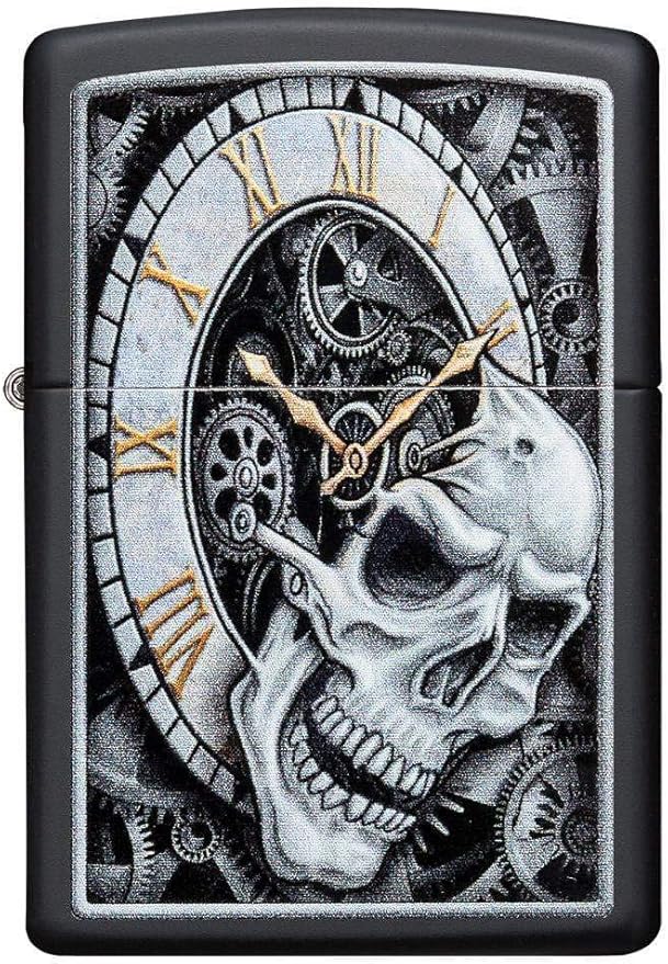 Encendedor Zippo Skull Clock Design Black Matte miniatura 2