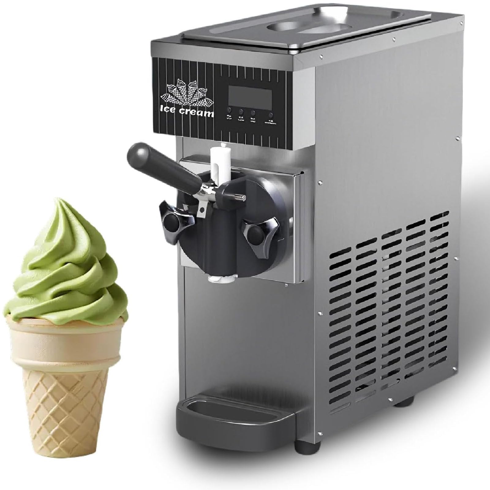 Drmoxin Commercial Ice Cream Maker, Tabletop Soft Serve Ice Cream Maker, 2.5L Tank & 1L Cylinder, Stainless Steel Build with LED Display & One-Click Cleaning, 80-100 Servings Per Hour Stainlesssteel