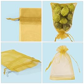 ANZNKU 100 Pack Organza Bags, 4 x 6 inch Small Premium Golden Favor Bags with Drawstring, Sheer Jewelry Mesh Bag, Mesh Gift Bag for Wedding Party Christmas