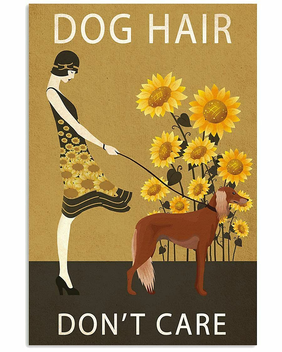 Tnnd Sunflower Vintage Dog Hair Saluki Art Indooration Gift Metal Sign Art Tin Metal Poster Gift 8X12 Inch