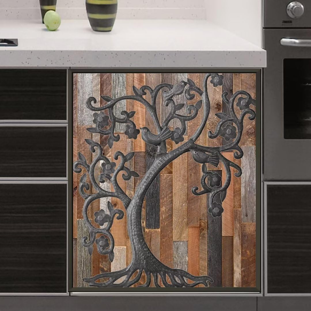 Tree of Life Dishwasher Magnet Cover Birds Fridge Sticker, Stainless Steel Tree Magnetic Refrigerator Panel Cover, Wood Door Magnet Dishwasher Skin Cover (23" x 26" Magnetic)