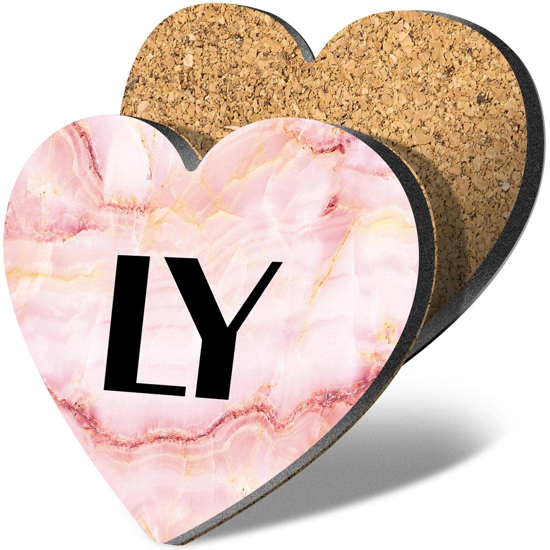 1 x Heart Coaster - Letters LY Marble Stone Texture Lettering Name Initial Cork Backed MDF Glossy Tea Coffee Accessory #275122