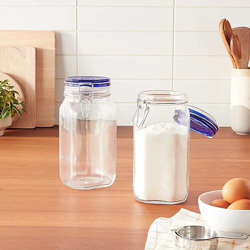 Miniatura 5 de Bormioli Rocco Fido Tarro cuadrado con tapa azul, 1,50 litros (paquete de 2) (43208-6334)