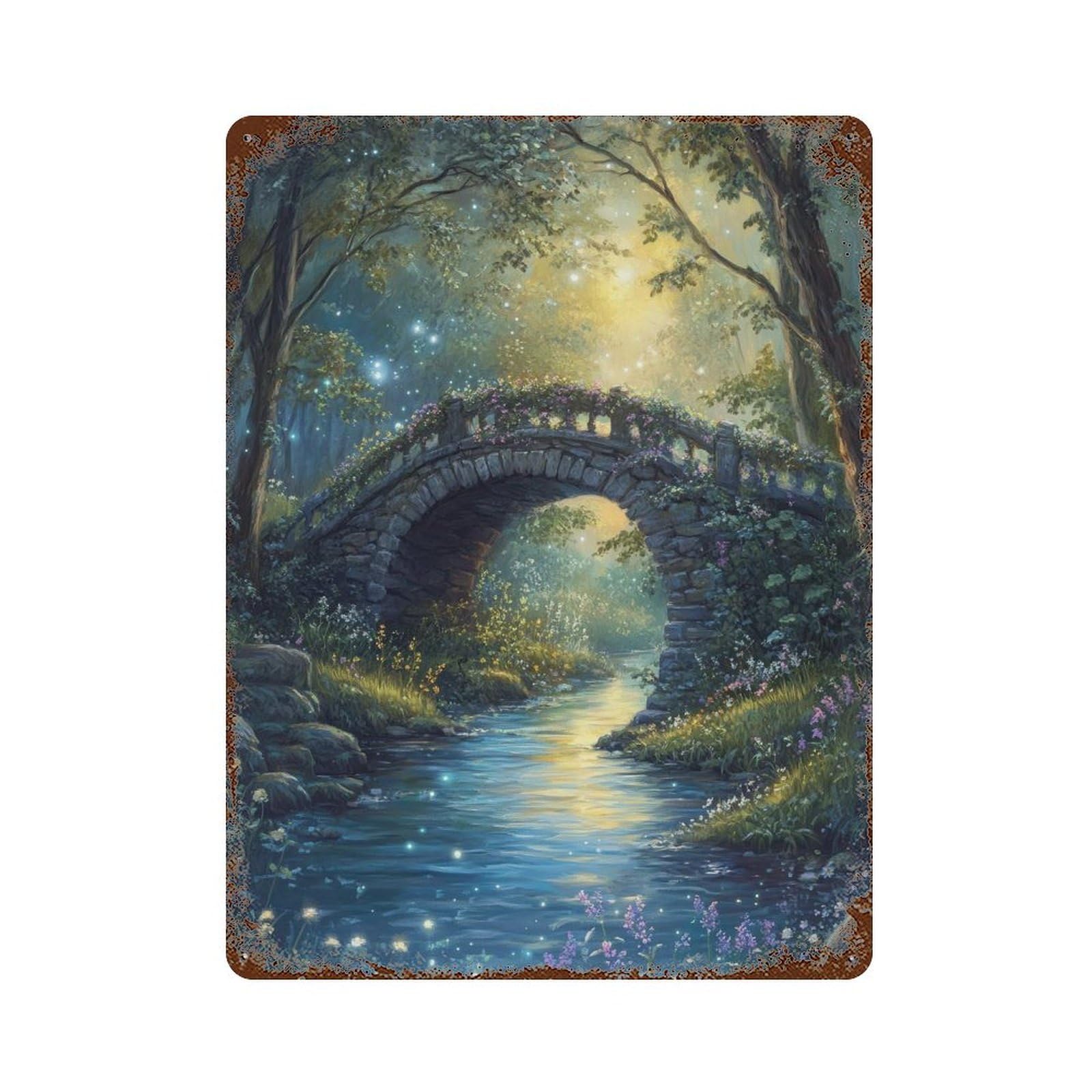 xiaoxiaoshen Fairy Enchanted Bridge Mystical Woodland Vintage Fantasy Wall Decor Art Metal Tin Poster Modern Home Decor Art Home Bar Shop Decorations Vintage Sign 40x30cm