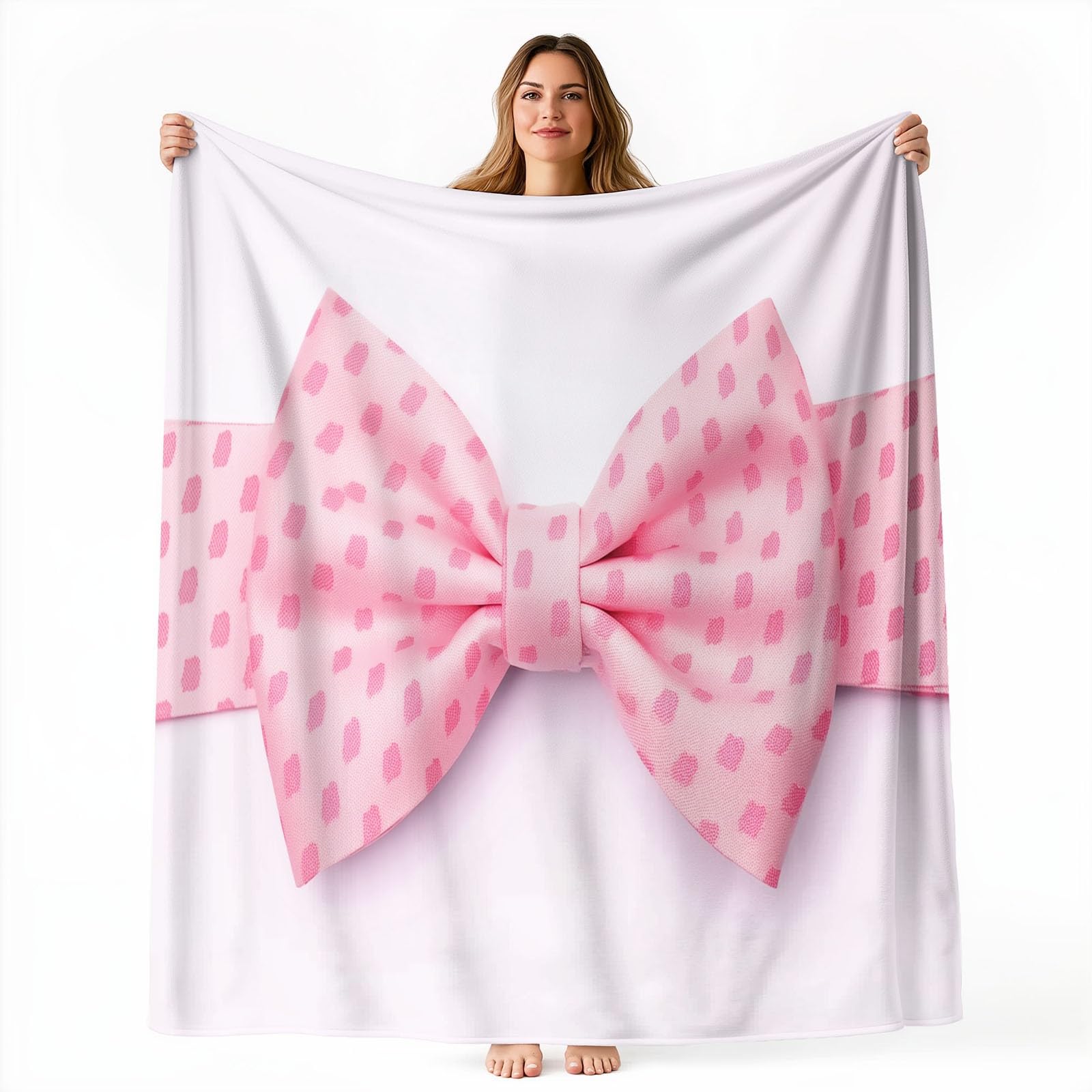 Genérico Manta de Lana para Cama Sofa Cámping 150 x 200 cm, Elegante Estiloso Lazo Manta Estampada de Franela - Blanquecino Suave y Cálida Frazada Sherpa para Adultos Niños y Adultos