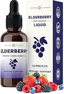 Organic Elderberry Syrup Liquid Extract for Kids & Adults - Sugar-Free Vegan Sambucus Nigra Antioxidant Drops Supplement -...