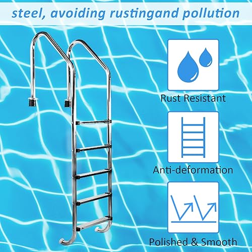 Miniatura 8 de DOEL Escalera de piscina, escalera antideslizante de 3 escalones de acero inoxidable para piscina interiorexterior, fácil montaje y escalada