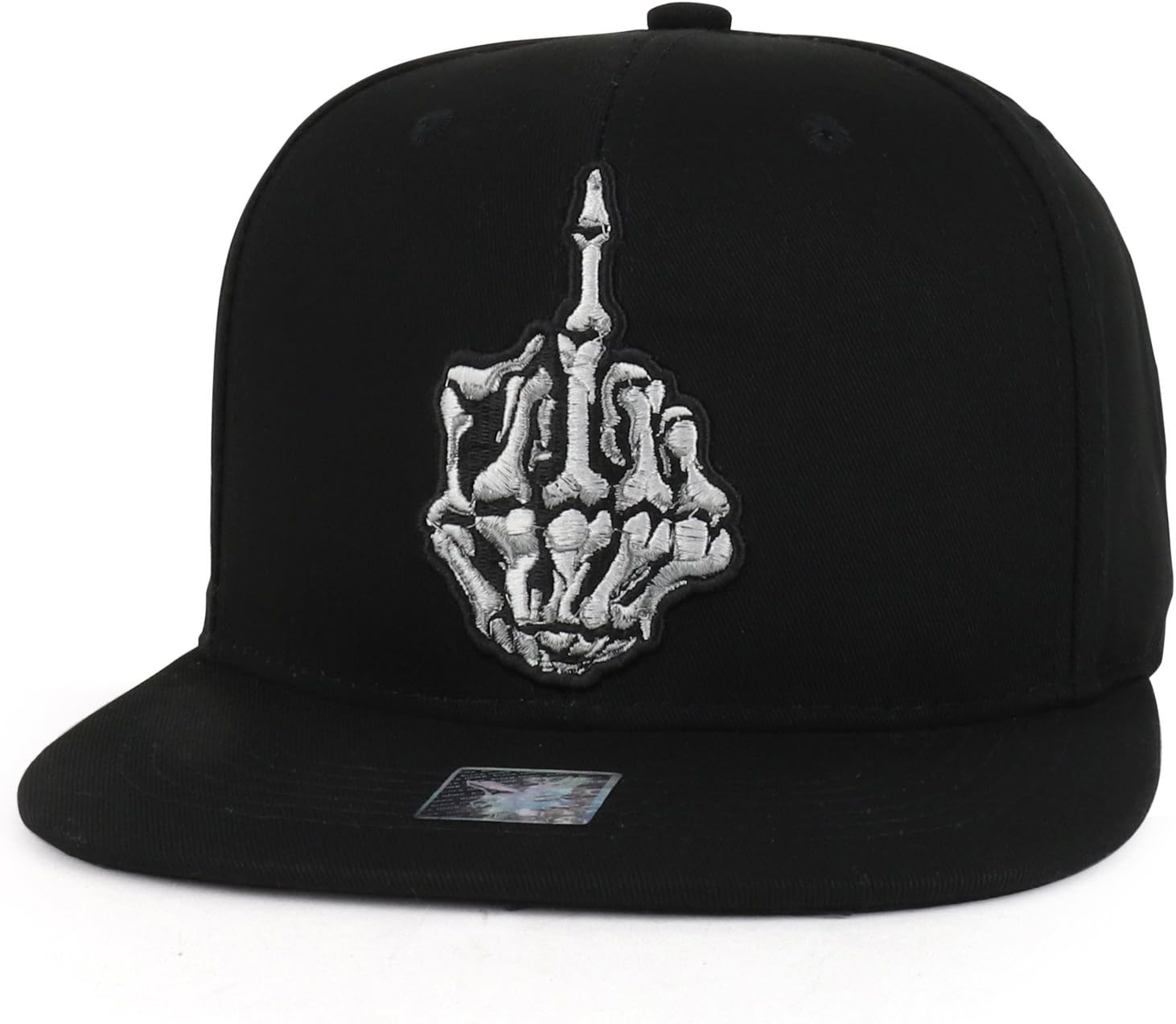 Trendy Apparel Shop Skeleton Middle Finger Embroidered Flatbill Snapback Cap
