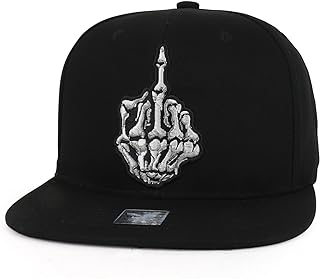 Skeleton Middle Finger Embroidered Flatbill Snapback Cap