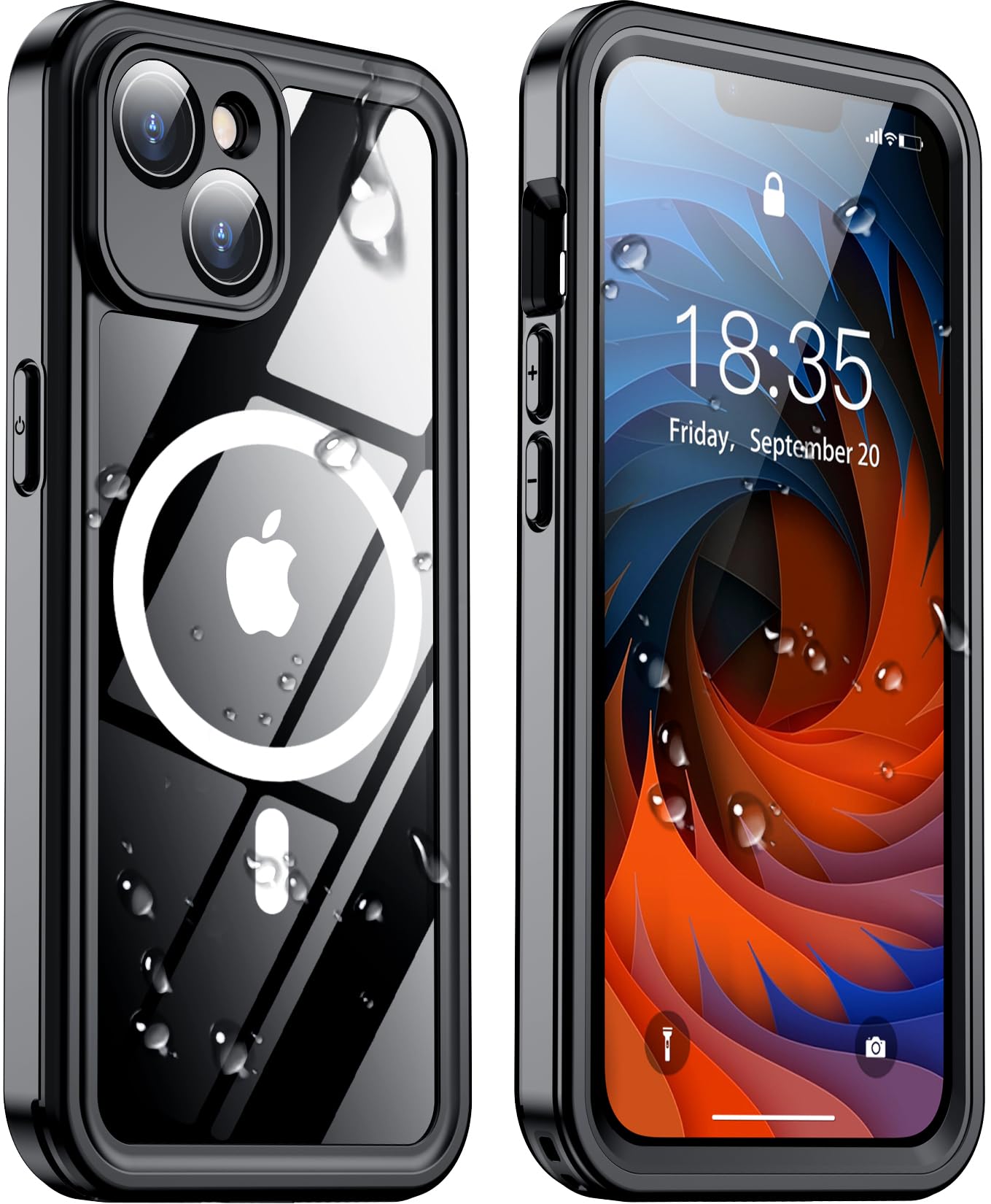 Temdan Magnetic for iPhone 14 Case Waterproof,Built-in Screen Protector[IP68 Underwater][Military Dropproof][Compatible with MagSafe] Full Body Shockproof for Phone Case 6.1''- Black