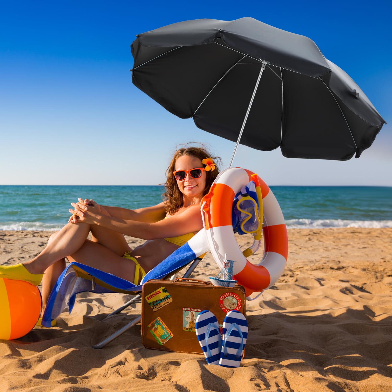 Hosuly 4 Pcs Chair Umbrella 41.7in with Clamp, UV Protection Universal Adjustable Sunshade Umbrella, Portable Clamp Umbrella for Outdoor, Camping Chairs, Beach Chairs, Golf Carts, No Chair(Black)