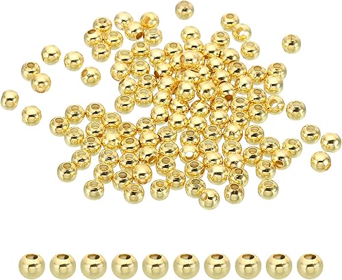Miniatura 9 de PATIKIL Cuentas espaciadoras rellenas de oro de 18 quilates de 0.18 pulgadas para hacer joyas, paquete de 120 cuentas redondas de metal de latón