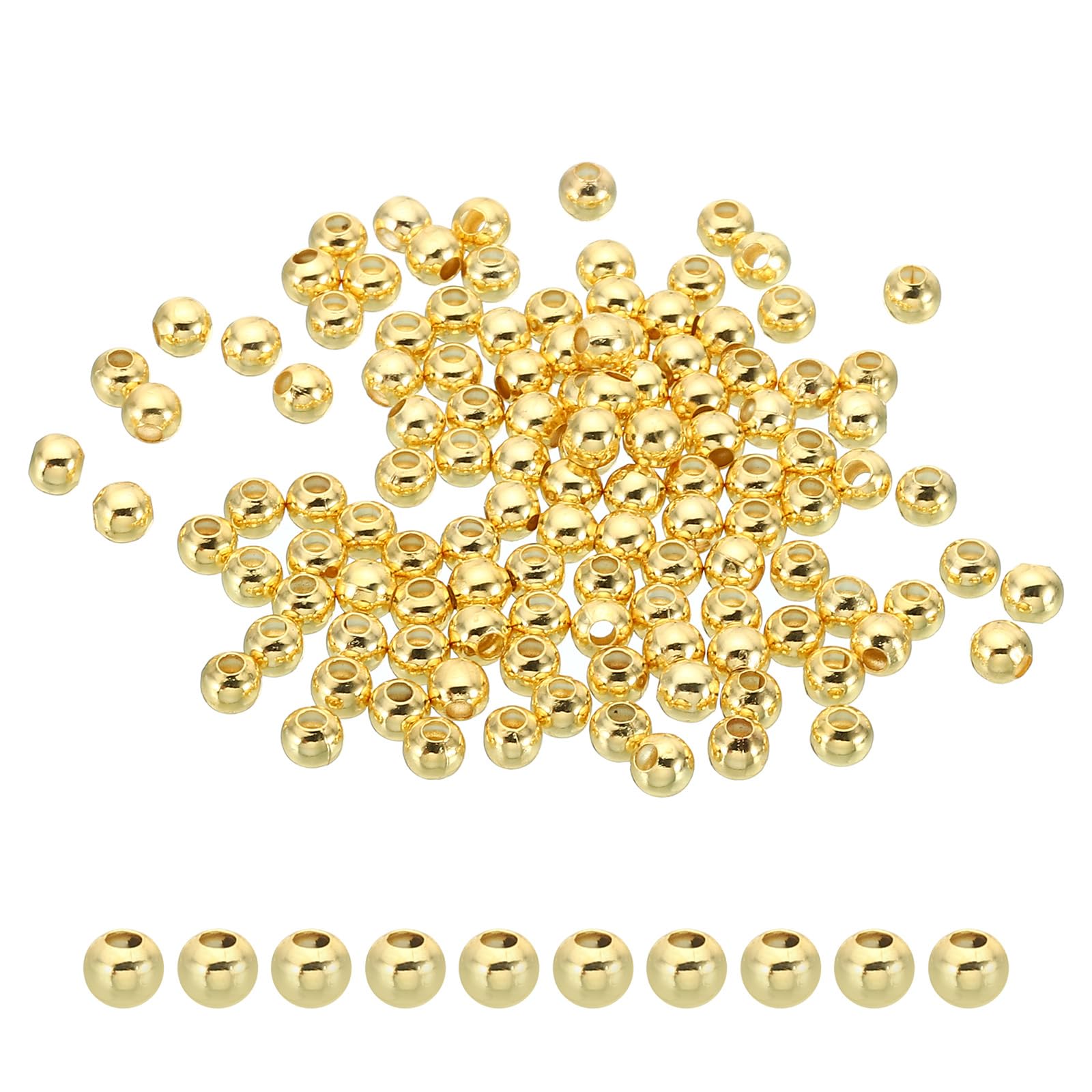PATIKIL 120 Pack 4mm Gold Tone Round Gold Plated Copper Beads for Jewelry Making