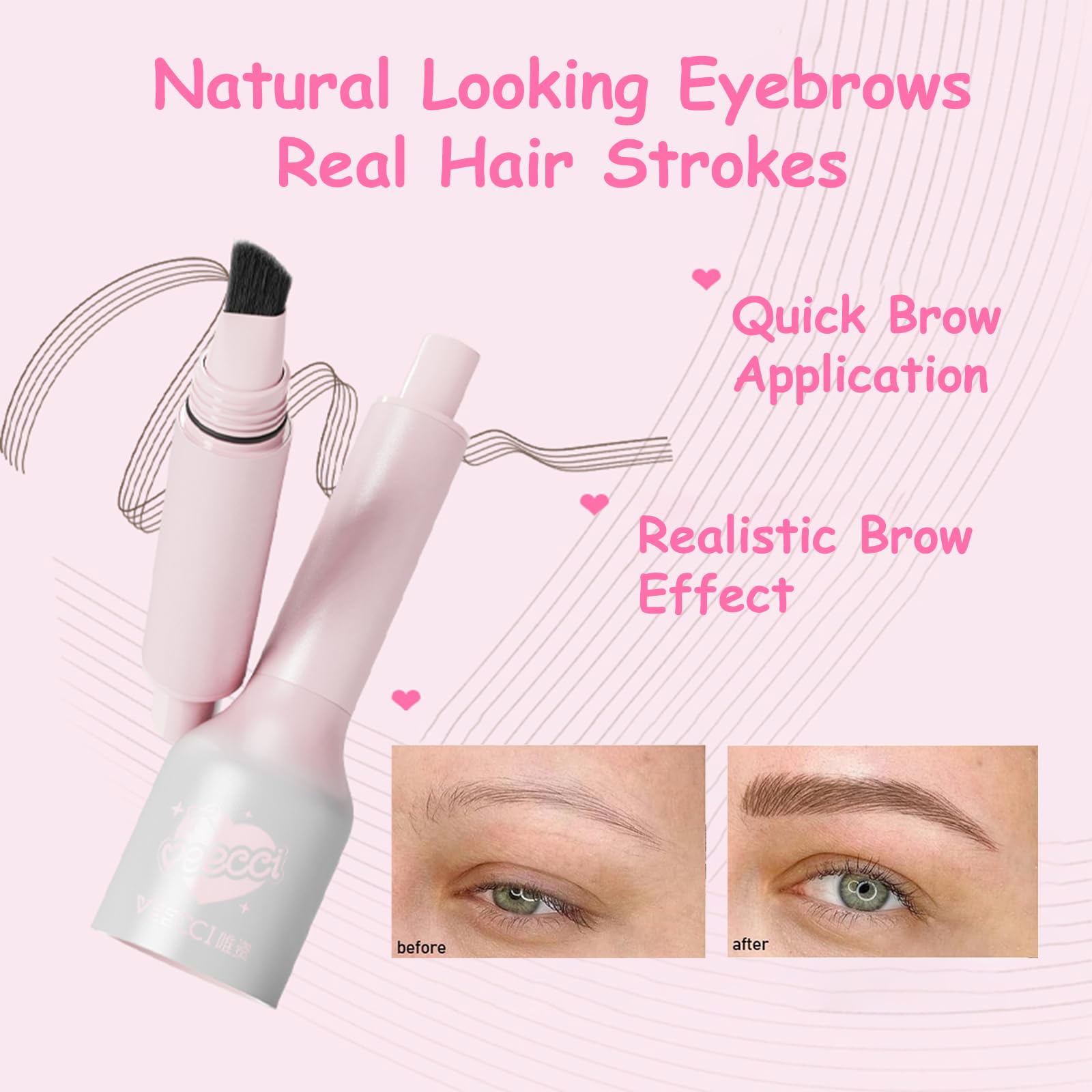 VEECCI Angled Eyebrow Brush Pen, Waterproof Microblading Pencil for Natural Brows & Hairline, Long-Lasting, Quick-Drying - Image 2