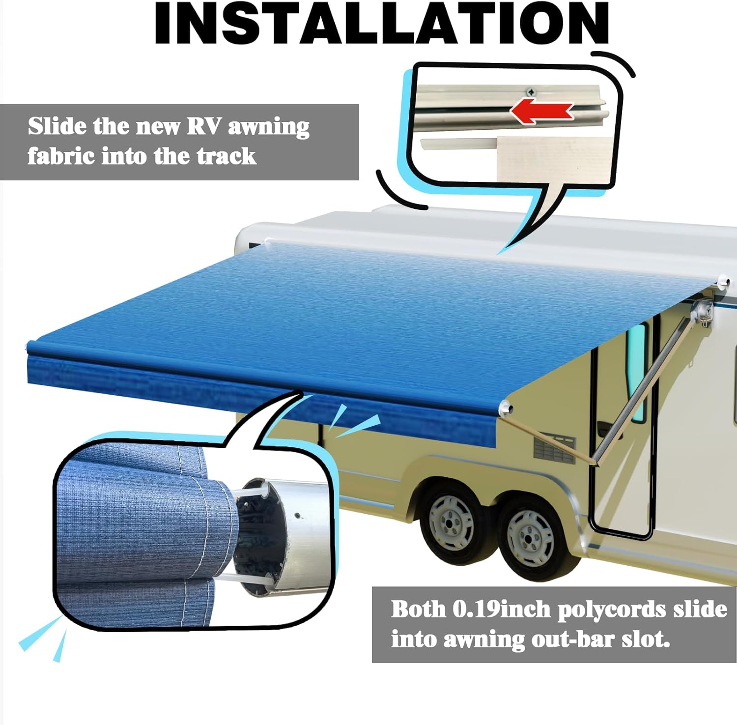 16ft RV Awning Fabric Replacement Compatible with Dometic, Carefree, Solera - Heavy Duty 18.5oz Vinyl Waterproof Canopy for Camper Trailer 16'(Fabric 15'2") Blue Fade