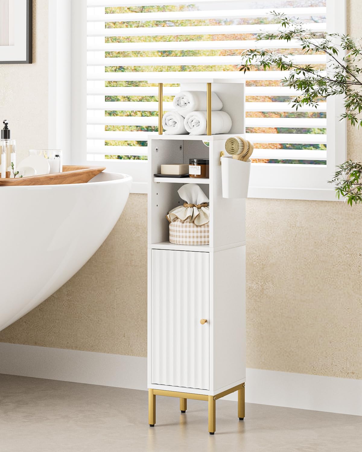 HEYZOEY Tall Bathroom Cabinet, Freestanding Floor Cabinet, Slim Storage Cabinets Unit with Door for Bathroom, Kitchen, Living Room, Bedroom, Balcony,Office, White