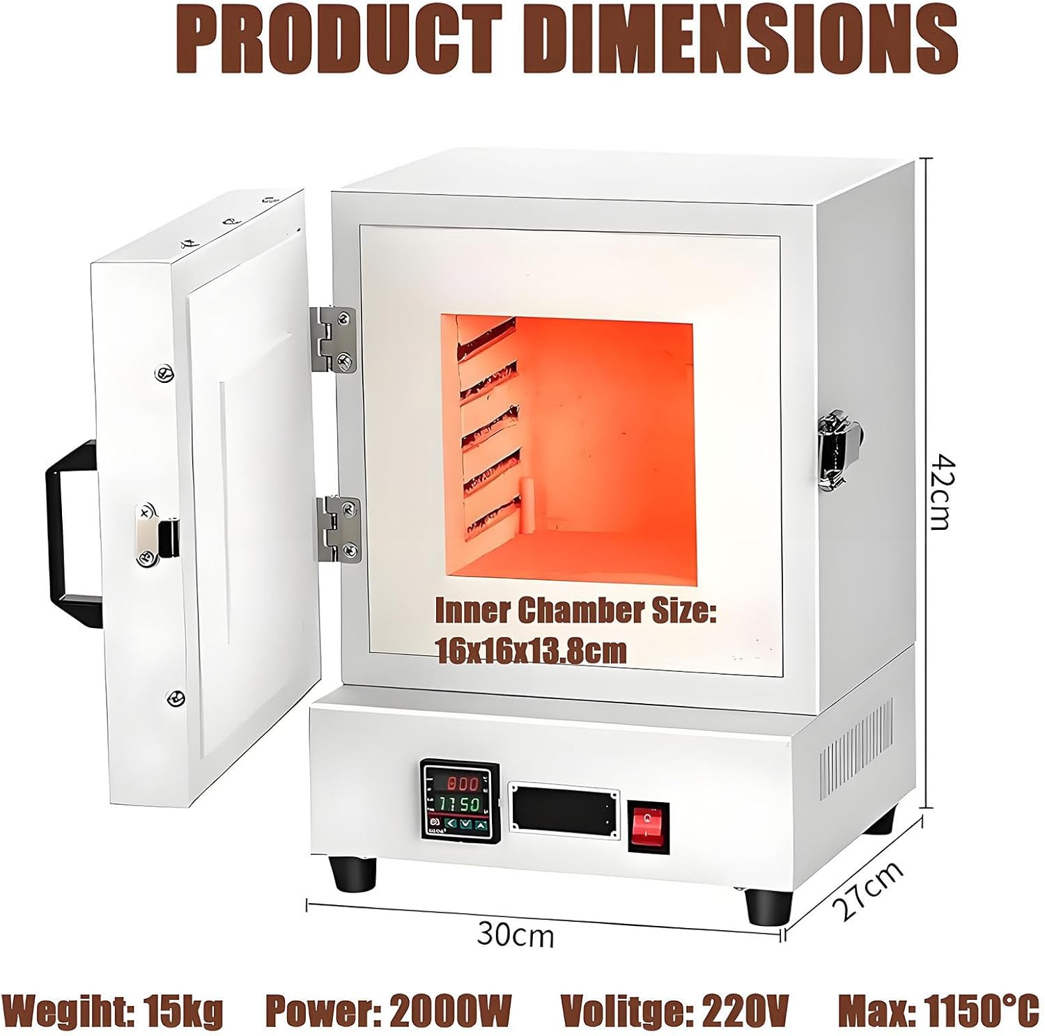 2000W Electric Burnout Oven Kiln,Electric Kiln Furnace 1150℃ Metal Melting Furnace,Lab Enclosed Muffle Furnaces,Closed Laboratory High-Temperature Furnace