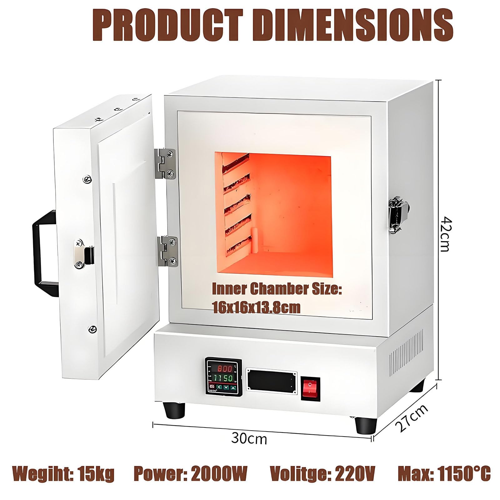 Horno Industrial para Fundición De Joyas De 2000 W. Incluye Moldes De Yeso, Pinzas Y Guantes. Temperatura Ajustable De 0 a 1150 °c. Ideal para Proyectos De Bricolaje