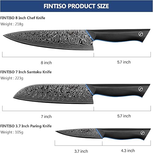 Miniatura 5 de Juego de cuchillos de cocina de 3 piezas, juego de cuchillos de chef ultra afilados forjados de acero japonés de Damasco de 67 capas, juego de