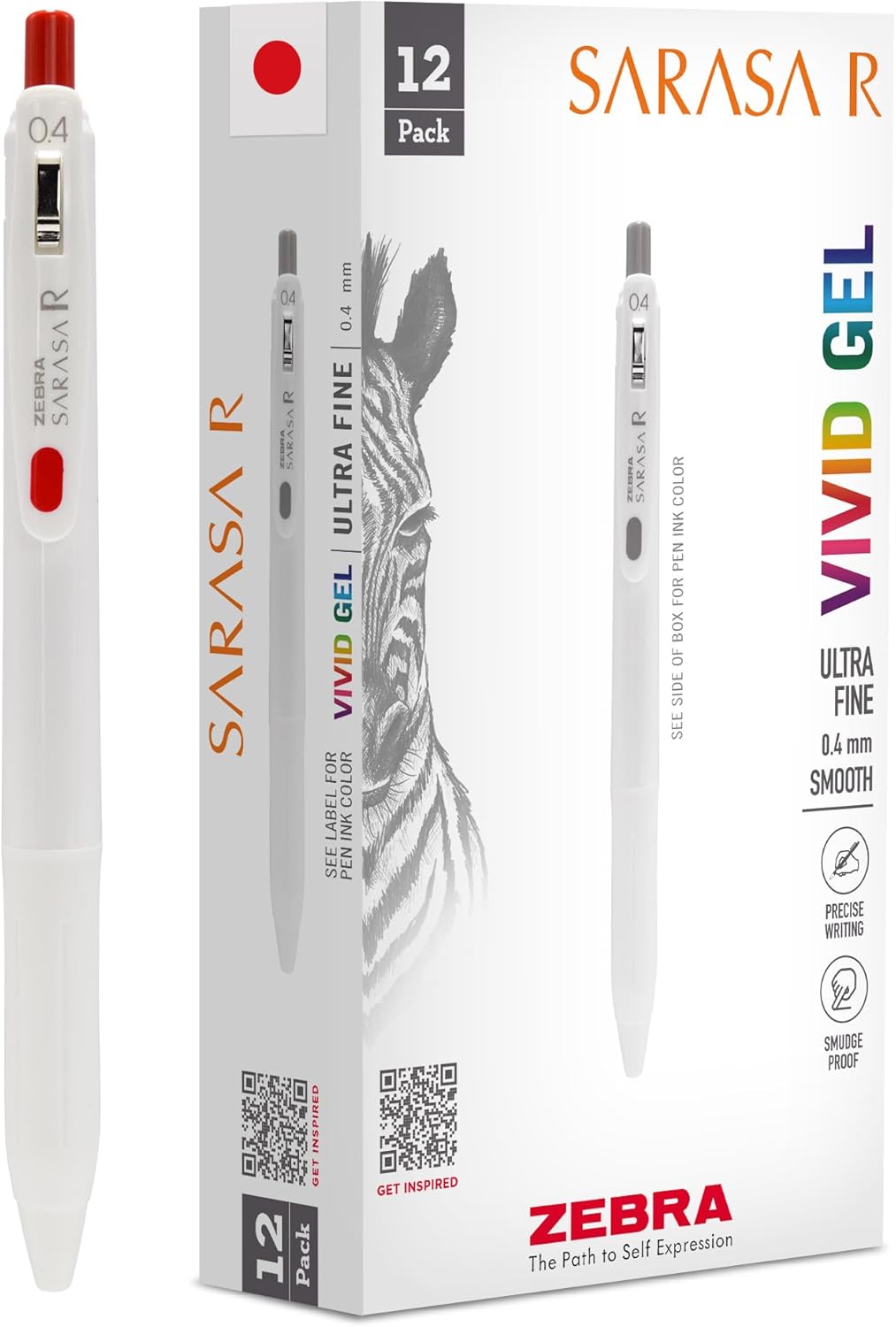 Zebra Pen, SARASA R Gel Pens, Red Ink, 0.4mm Fine Point, Vivid Ink to Create Deep, Saturated Color and Smooth Gel Lines, Quick-Drying for Smear-Free Writing, Made in Japan, 12-Pack (47570)